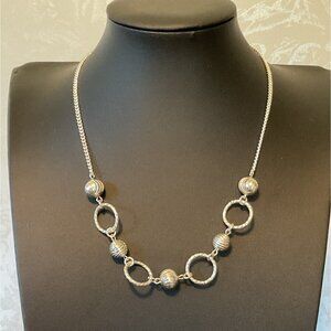 Vintage Silver-Tone Necklace With Textured Beads & Rings